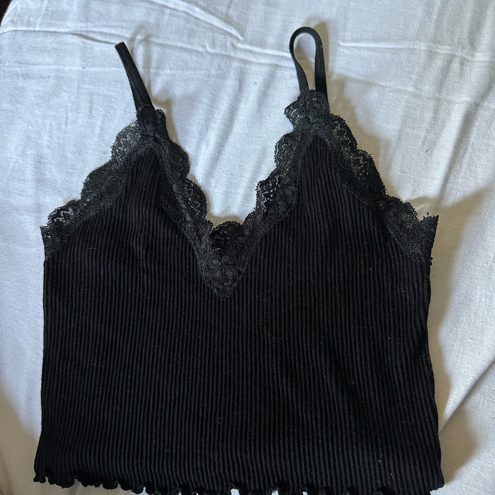 forever 21 black lace crop top ribbed